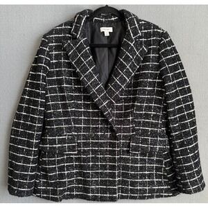 On 34th Jacket Women Size 10 Black Plaid Pockets Tweed Double Breasted Fitted
